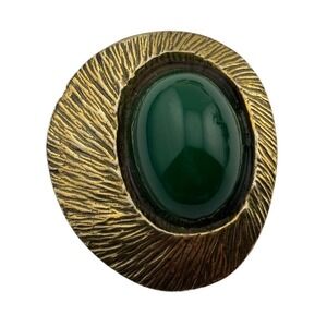 Vintage Zentall Gold Tone Green Cabochon‎ Brooch Pin